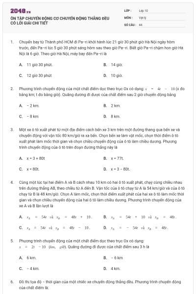 ÔN TẬP CHUYỂN ĐỘNG CƠ CHUYỂN ĐỘNG THẲNG ĐỀU CÓ LỜI GIẢI CHI TIẾT