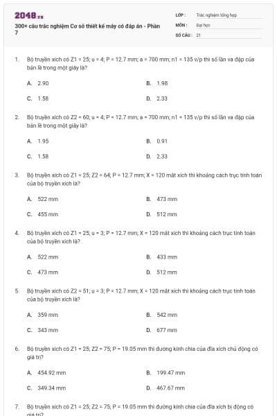 300+ câu trắc nghiệm Cơ sở thiết kế máy có đáp án - Phần 7