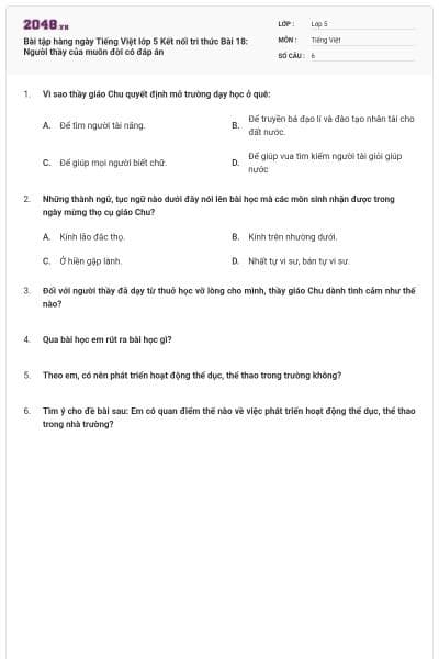 Bài tập hàng ngày Tiếng Việt lớp 5 Kết nối tri thức Bài 18: Người thầy của muôn đời có đáp án