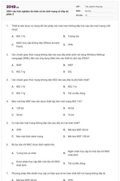 200+ câu trắc nghiệm An toàn và An ninh mạng có đáp án phần 3