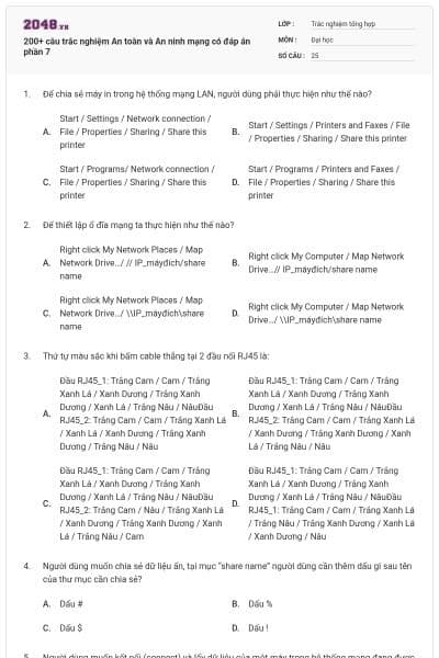 200+ câu trắc nghiệm An toàn và An ninh mạng có đáp án phần 7