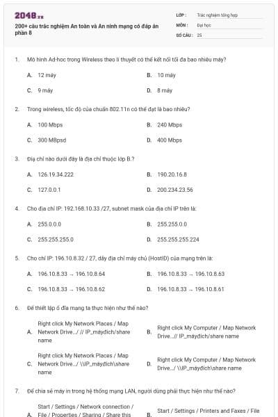 200+ câu trắc nghiệm An toàn và An ninh mạng có đáp án phần 8