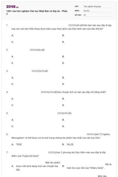 100+ câu trắc nghiệm Văn học Nhật Bản có đáp án - Phần 2
