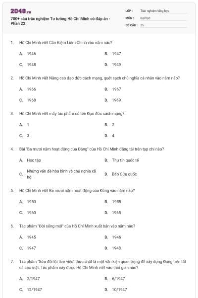 700+ câu trắc nghiệm Tư tưởng Hồ Chí Minh có đáp án - Phần 22