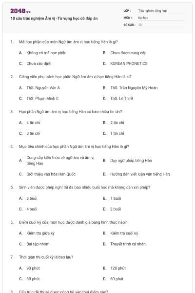 10 câu trắc nghiệm Âm vị -Từ vựng học có đáp án