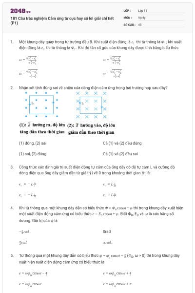 181 Câu trắc nghiệm Cảm ứng từ cực hay có lời giải chi tiết (P1)