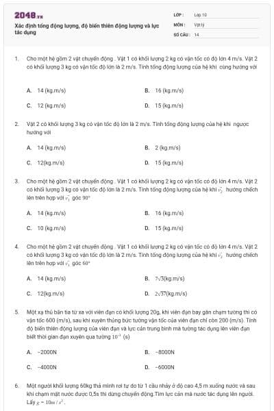 Xác định tổng động lượng, độ biến thiên động lượng và lực tác dụng