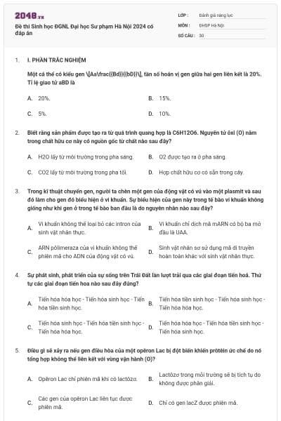 Đề thi Sinh học ĐGNL Đại học Sư phạm Hà Nội 2024 có đáp án