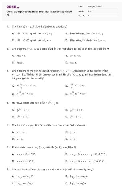 Đề thi thử thpt quốc gia môn Toán mới nhất cực hay (Đế số 3)