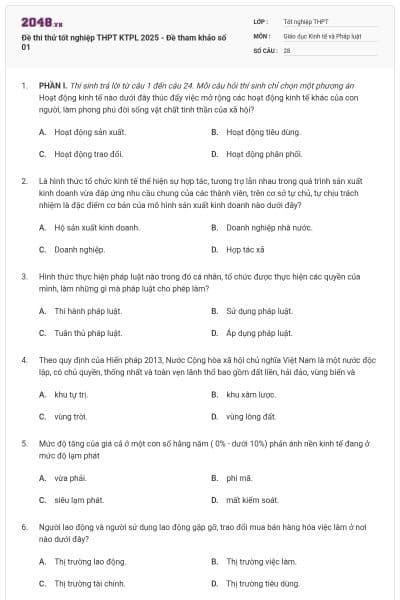 Đề thi thử tốt nghiệp THPT KTPL 2025 - Đề tham khảo số 01