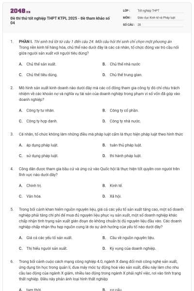 Đề thi thử tốt nghiệp THPT KTPL 2025 - Đề tham khảo số 04