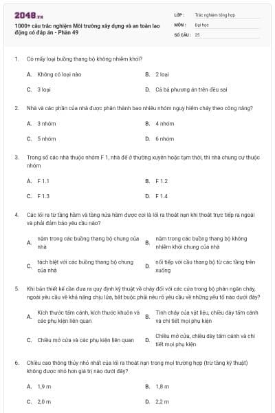 1000+ câu trắc nghiệm Môi trường xây dựng và an toàn lao động có đáp án - Phần 49