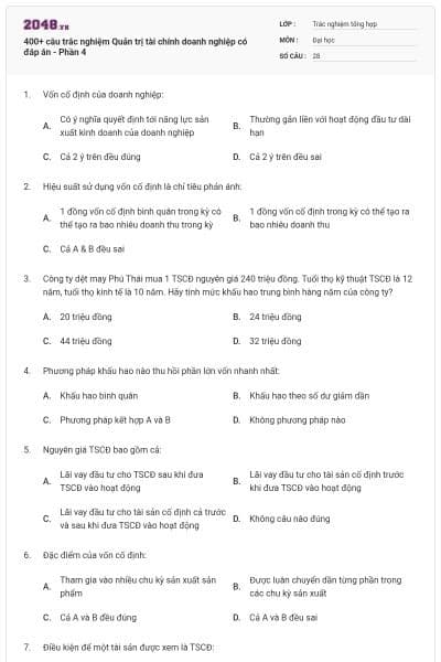400+ câu trắc nghiệm Quản trị tài chính doanh nghiệp có đáp án - Phần 4