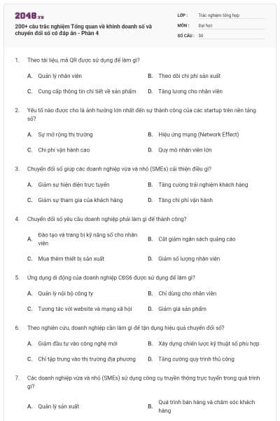 200+ câu trắc nghiệm Tổng quan về khinh doanh số và chuyển đổi số có đáp án - Phần 4