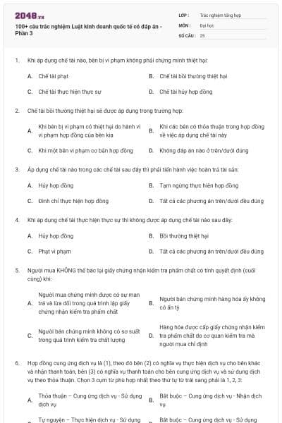 100+ câu trắc nghiệm Luật kinh doanh quốc tế có đáp án - Phần 3