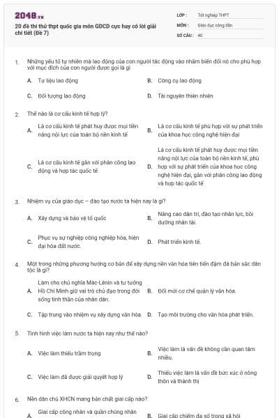 20 đề thi thử thpt quốc gia môn GDCD cực hay có lời giải chi tiết (Đề 7)
