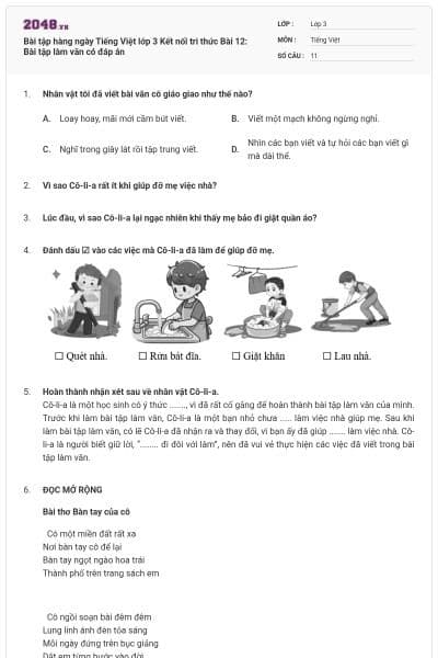 Bài tập hàng ngày Tiếng Việt lớp 3 Kết nối tri thức Bài 12: Bài tập làm văn có đáp án