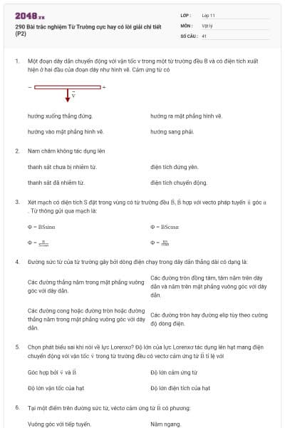 290 Bài trắc nghiệm Từ Trường cực hay có lời giải chi tiết (P2)