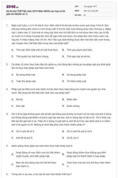 Đề thi thử THPTQG năm 2019 Môn GDCD cực hay có lời giải chi tiết(đề số 1)