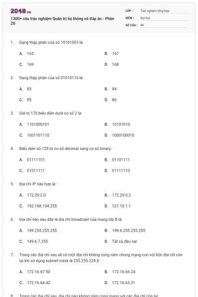 1300+ câu trắc nghiệm Quản trị hệ thống có đáp án - Phần 20