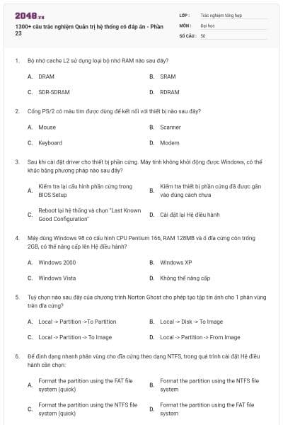 1300+ câu trắc nghiệm Quản trị hệ thống có đáp án - Phần 23