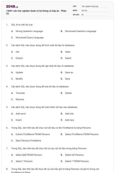 1300+ câu trắc nghiệm Quản trị hệ thống có đáp án - Phần 25