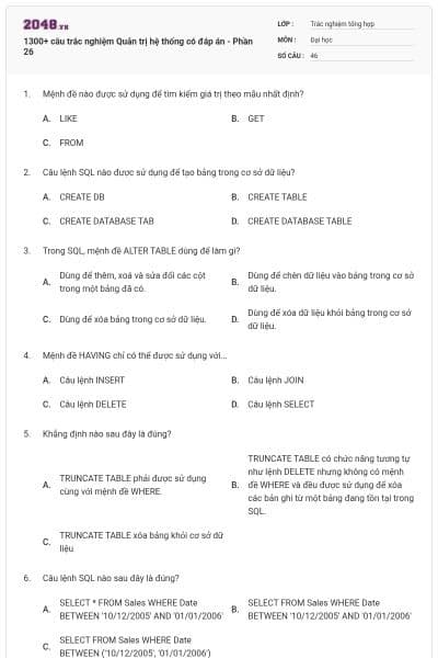 1300+ câu trắc nghiệm Quản trị hệ thống có đáp án - Phần 26