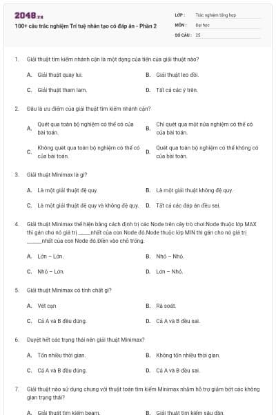100+ câu trắc nghiệm Trí tuệ nhân tạo có đáp án - Phần 2