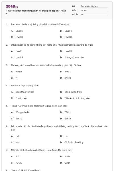 1300+ câu trắc nghiệm Quản trị hệ thống có đáp án - Phần 4