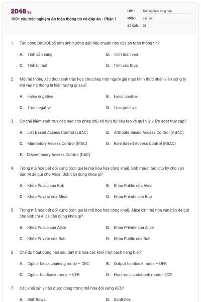 100+ câu trắc nghiệm An toàn thông tin có đáp án - Phần 1