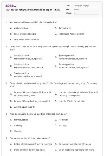 100+ câu trắc nghiệm An toàn thông tin có đáp án - Phần 2