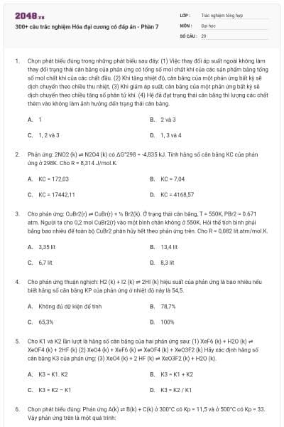 300+ câu trắc nghiệm Hóa đại cương có đáp án - Phần 7