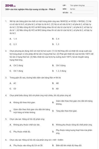 300+ câu trắc nghiệm Hóa đại cương có đáp án - Phần 8