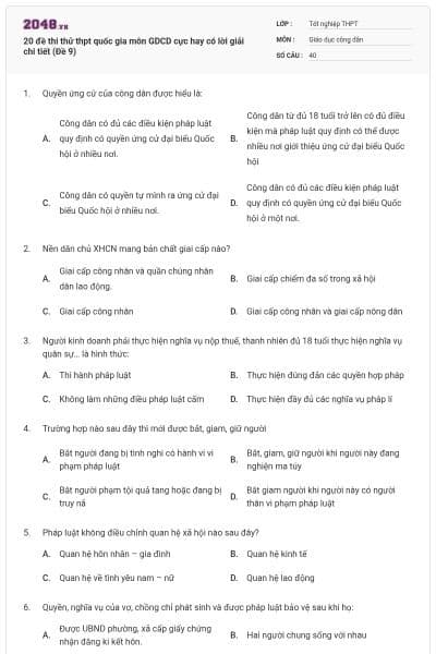 20 đề thi thử thpt quốc gia môn GDCD cực hay có lời giải chi tiết (Đề 9)