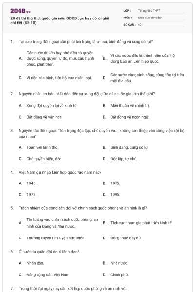 20 đề thi thử thpt quốc gia môn GDCD cực hay có lời giải chi tiết (Đề 10)