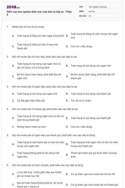 500+ câu trắc nghiệm Kiến trúc máy tính có đáp án - Phần 8