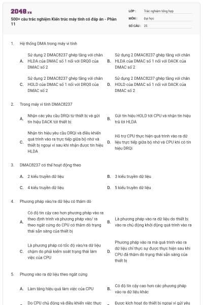 500+ câu trắc nghiệm Kiến trúc máy tính có đáp án - Phần 11