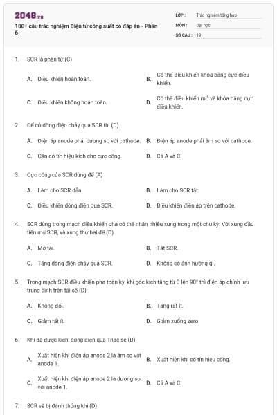 100+ câu trắc nghiệm Điện tử công suất có đáp án - Phần 6