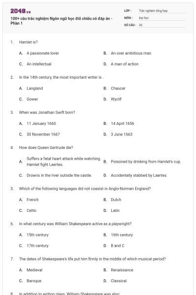 100+ câu trắc nghiệm Ngôn ngữ học đối chiếu có đáp án - Phần 1