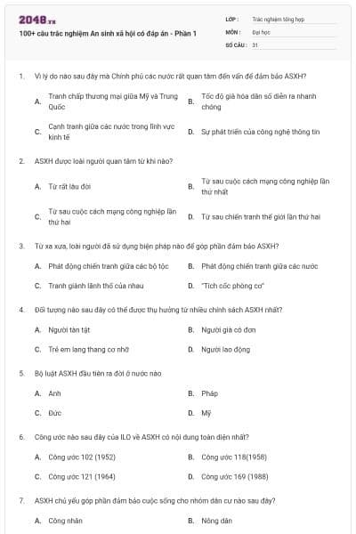 100+ câu trắc nghiệm An sinh xã hội có đáp án - Phần 1