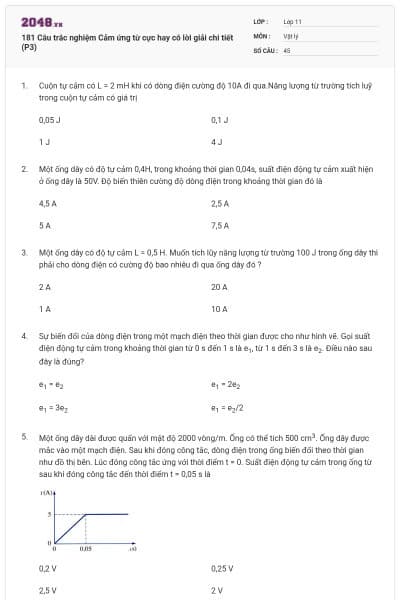 181 Câu trắc nghiệm Cảm ứng từ cực hay có lời giải chi tiết (P3)