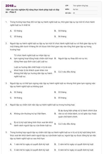 100+ câu trắc nghiệm Kỹ năng thực hành pháp luật có đáp án - Phần 5