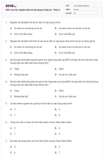 200+ câu trắc nghiệm Kinh tế xây dựng có đáp án - Phần 6