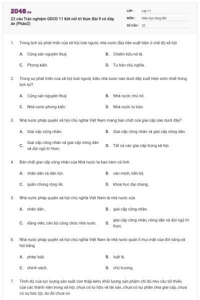 22 câu Trắc nghiệm GDCD 11 Kết nối tri thức Bài 9 có đáp án (Phần2)