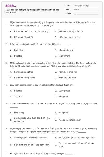 100+ câu trắc nghiệm Hệ thống kiểm soát quản trị có đáp án - Phần 2