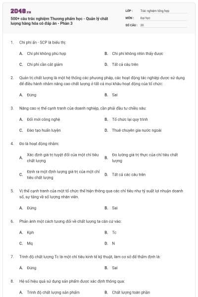 500+ câu trắc nghiệm Thương phẩm học - Quản lý chất lượng hàng hóa có đáp án - Phần 3