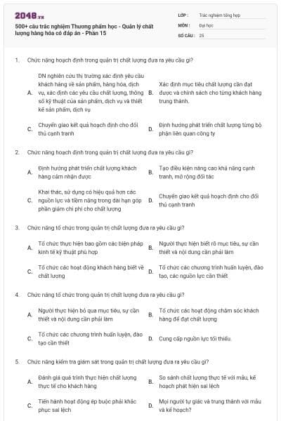 500+ câu trắc nghiệm Thương phẩm học - Quản lý chất lượng hàng hóa có đáp án - Phần 15