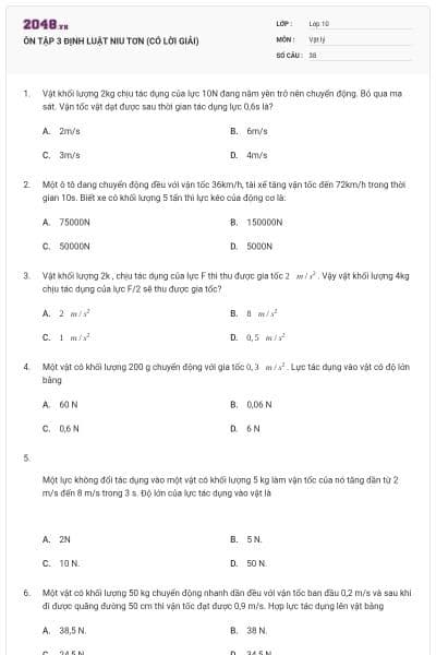 ÔN TẬP 3 ĐỊNH LUẬT NIU TƠN (CÓ LỜI GIẢI)