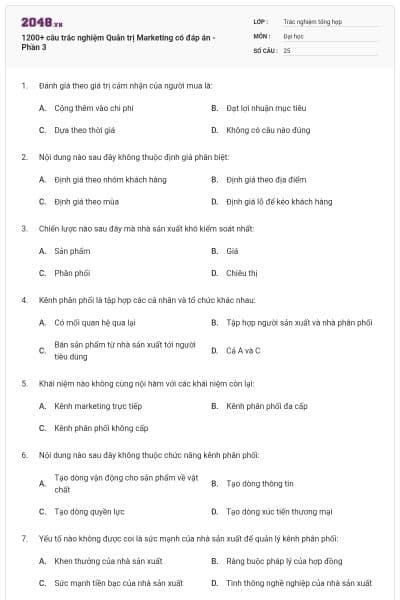 1200+ câu trắc nghiệm Quản trị Marketing có đáp án - Phần 3
