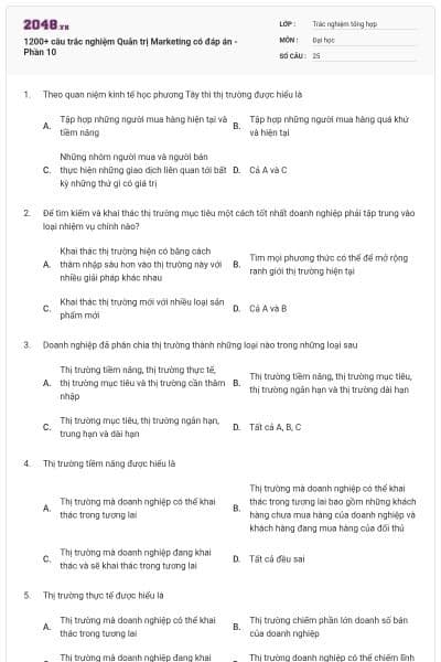 1200+ câu trắc nghiệm Quản trị Marketing có đáp án - Phần 10